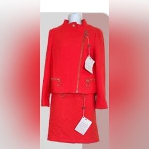 NWT New Moschino Orange Wool Moto Jacket Skirt Suit Size Small 6 US 42 Italy